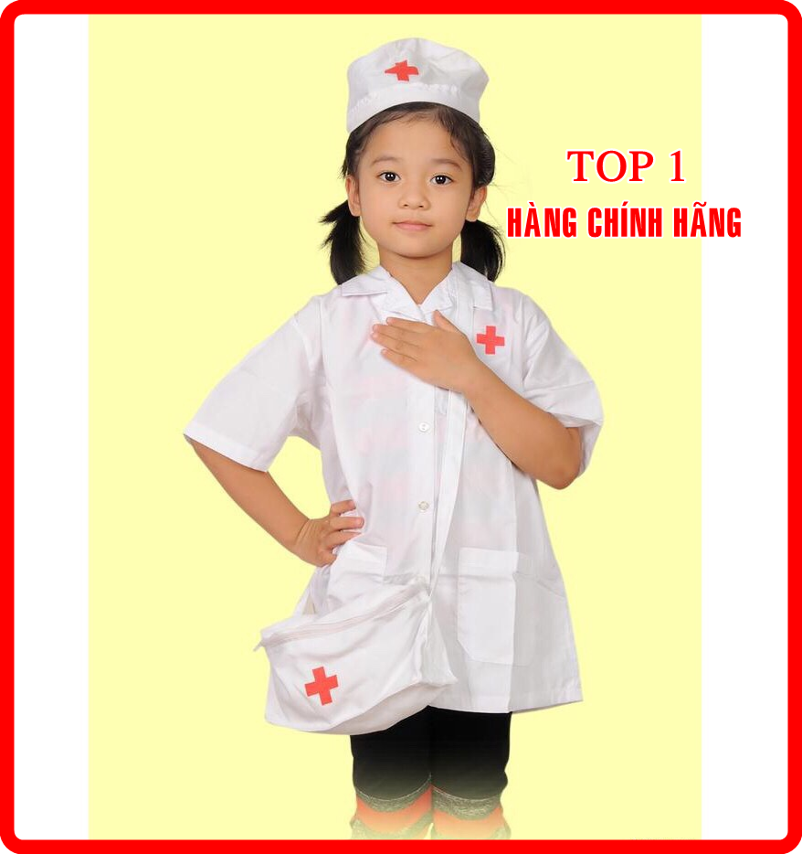 Bộ đồ bác sĩ trẻ em kèm nón cho bé tập làm bác sĩ