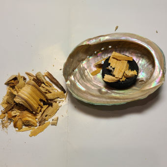 Combo 1 Đĩa ốc xà cừ + 20gr vụn xô trắng hoặc vụn palo santo + 10 viên than