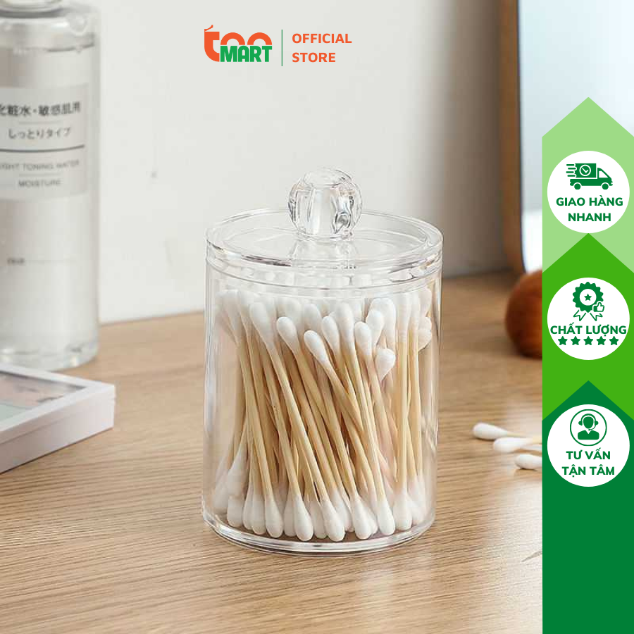 Hộp tròn có nắp đựng tăm bông, bông tẩy trang, mỹ phẩm, hộp đựng trang sức chất liệu mica trong suốt tiện lợi, vệ sinh