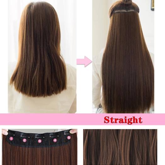 Kẹp Thẳng Dài Nối Tóc Tổng Hợp Một Mảnh, 5 Kẹp Tóc Giả Màu Vàng Tóc Đen
