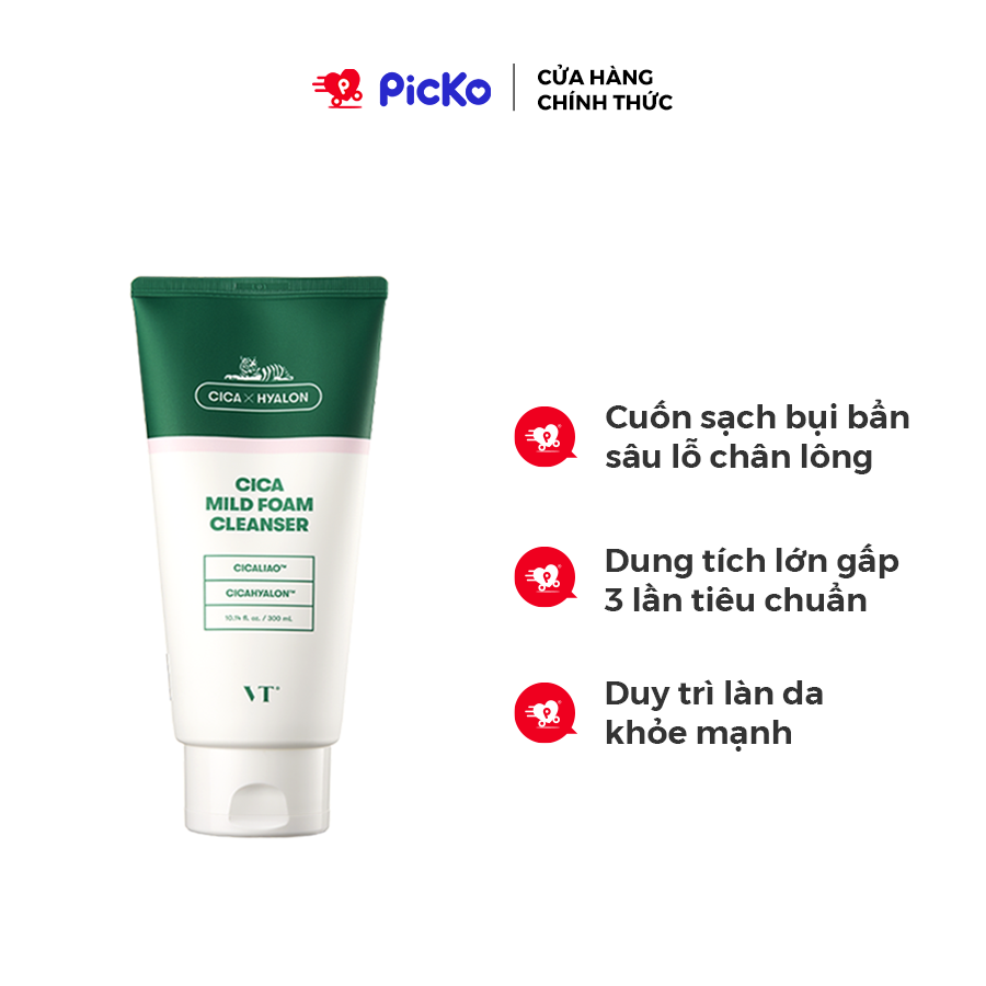 Sữa rửa mặt dành cho da nhạy cảm vt cica mild foam cleanser 300ml picko