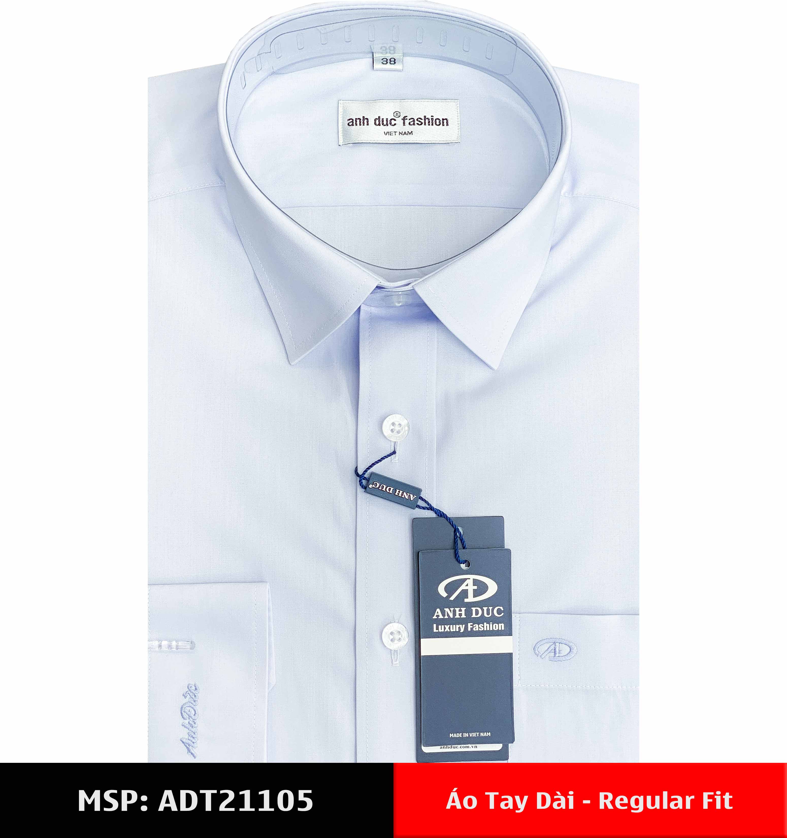 Anh đức - áo sơ mi tay dài - trắng xanh biển nhạt cotton