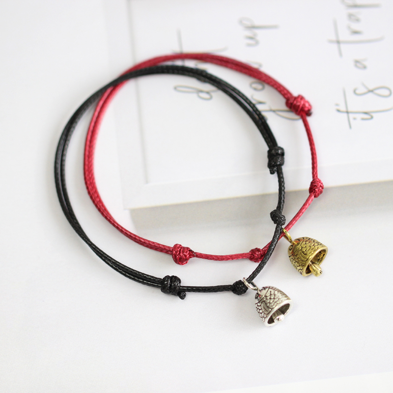 (HCM) Vòng Tay EBI May Mắn Dây Cói Tùy Chỉnh Độ Rộng phối Chuông nhỏ