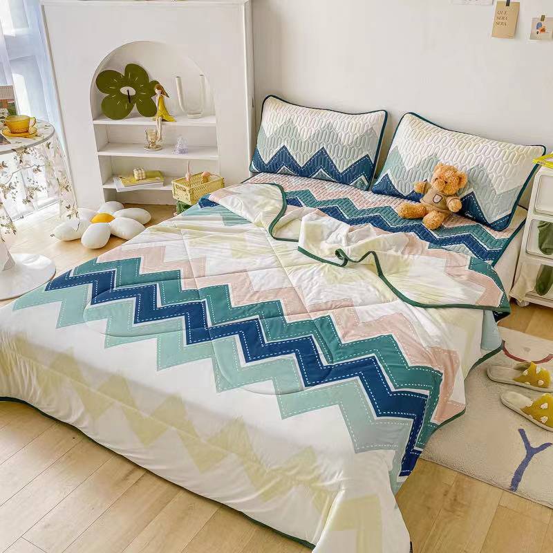 Bộ Chiếu Điều Hòa Cao Su Non Chăn Thun Họa Tiết Dễ Thương Tặng Kèm Hai Vỏ Gối Năm Cùng Màu - Home Bedding Store