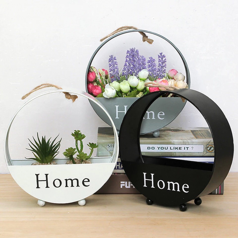 Giỏ cắm hoa treo tường chữ home trang trí nhà cửa hagohome - lẵng cắm hoa lụa để bàn phong cách châu âu hiện đại