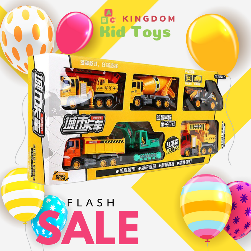 (Free ship+ quà tặng 15k)Ô TÔ Đồ Chơi Trẻ Em, Set 6 Xe Công Trình, Cứu Hoả, Ô Tô Đồ Chơi Cho Bé KingDom Toys