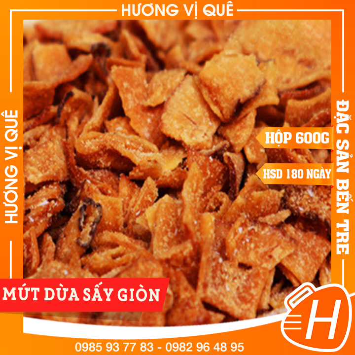 Mứt dừa sấy giòn - hộp 600g - đặc sản bến tre
