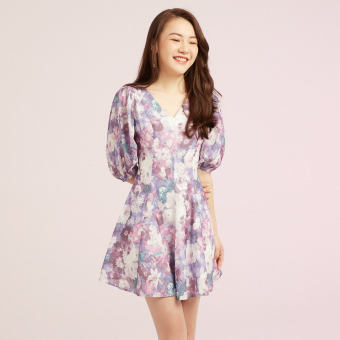 Đầm Maybi xoè gấm in hoa