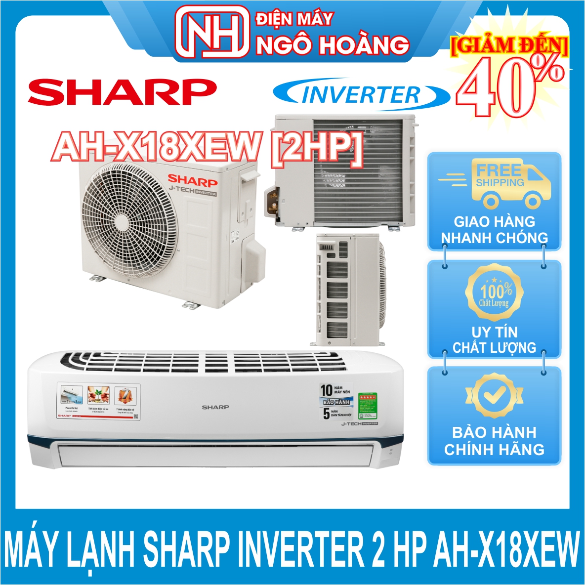 [FreeshipMAX] [Trả góp 0%] Máy lạnh Sharp Inverter 2 HP AH-X18XEW( Miễn phí giao hàng TPHCM-Ngoại tỉnh tính phí vận chuyển)