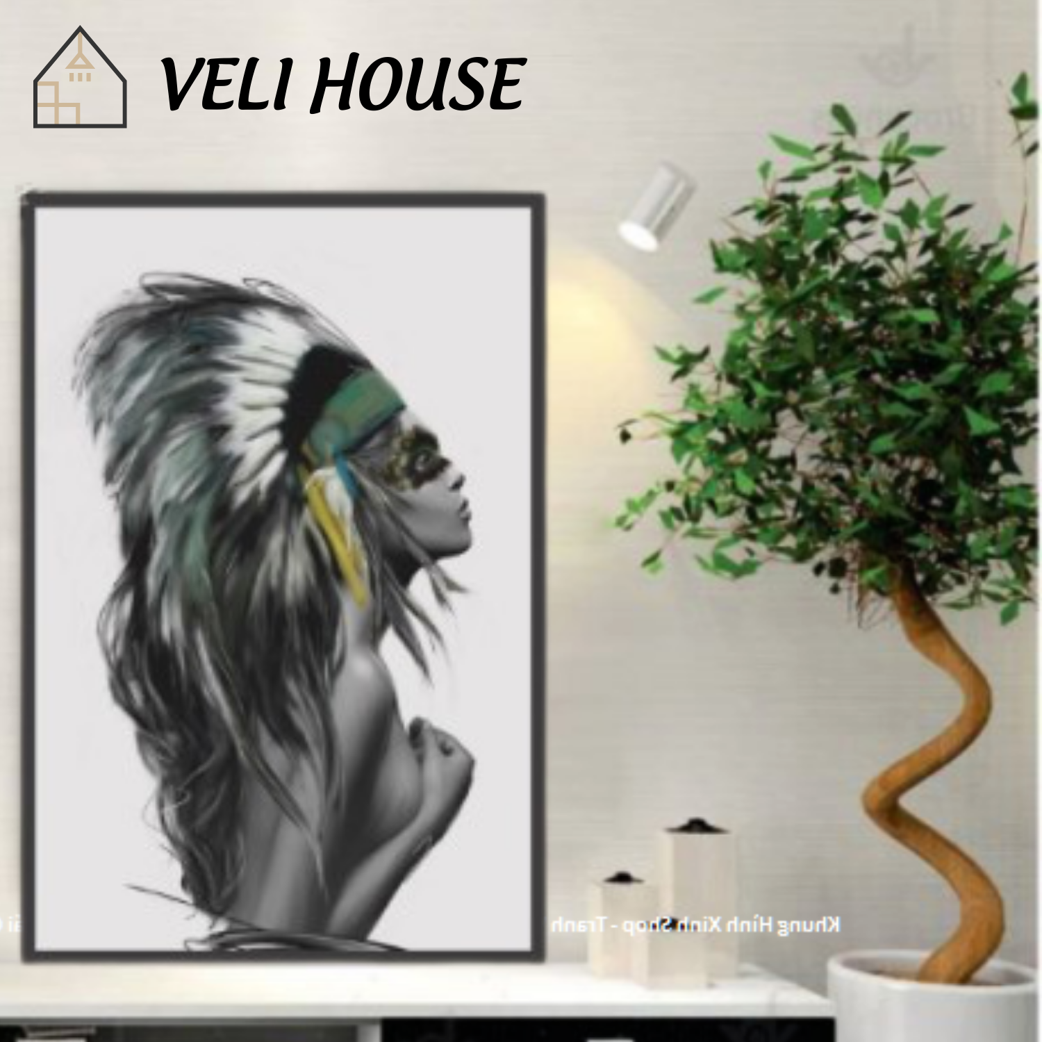 [ Size 40x60 cm ] Tranh vải canvas trang trí tường kcv63 - Cô gái thổ dân - Kèm khung - Veli hous