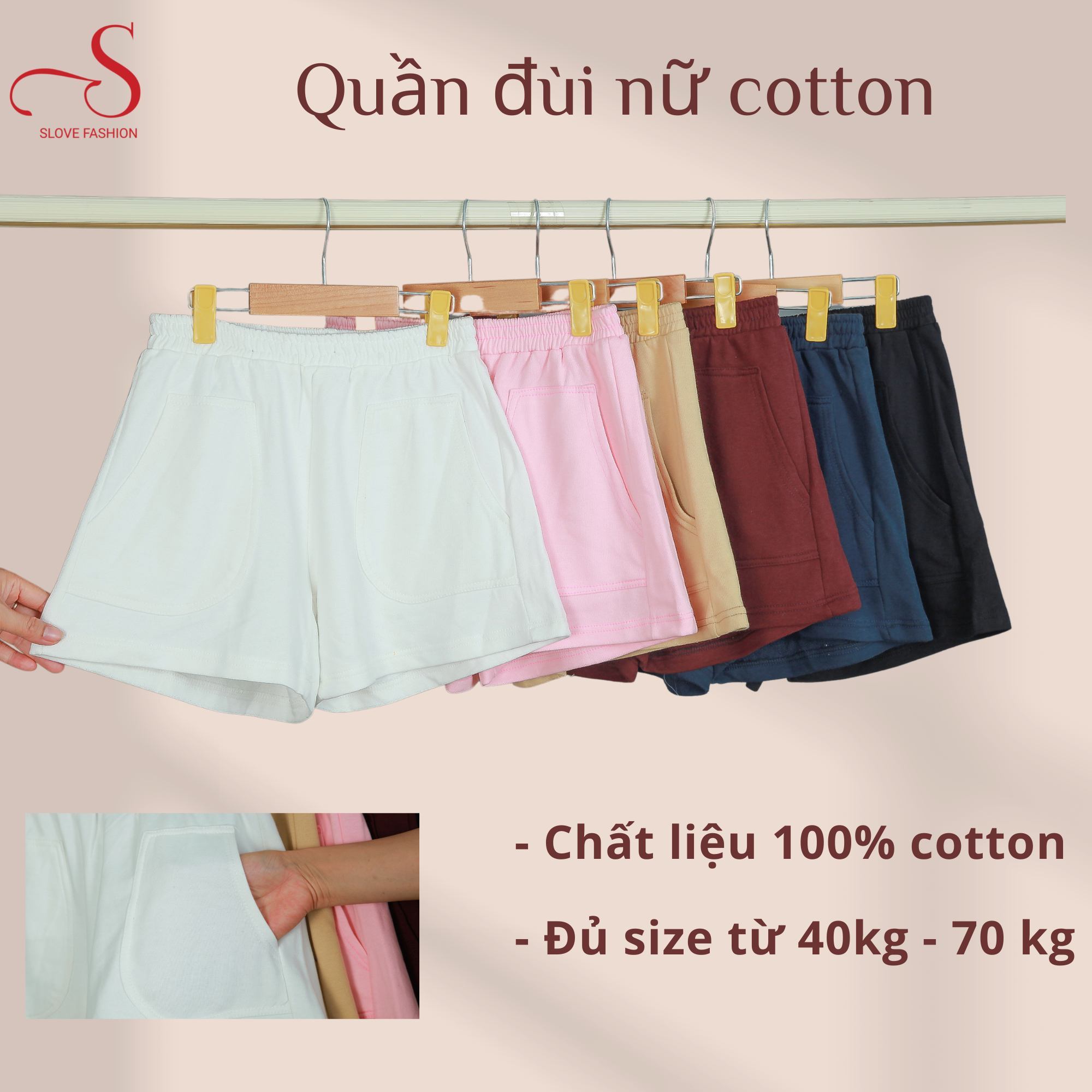 Quần short nữ SLOVE - Q011 quần đùi kiểu nữ dáng thể thao, chất liệu cotton trơn dễ phối đồ, kiểu cạp cao eo co giãn, dáng chữ A dài ngang đùi đủ sz L, Xl, 2Xl, 3Xl cho người từ 40kg đến 70kg