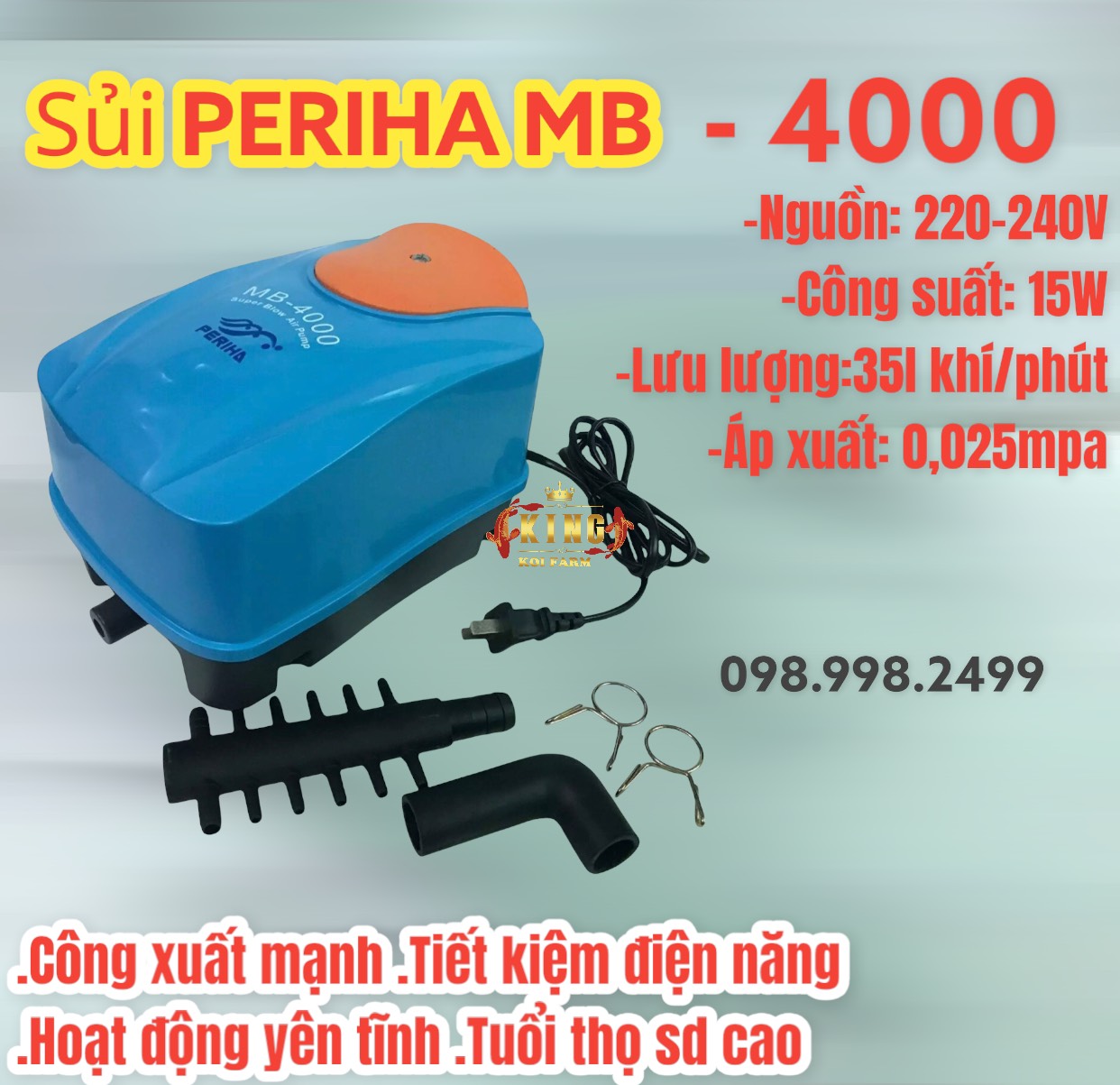 Máy sủi khí oxy cao cấp periha mb-4000/mb-8000/mb-12000/mb-18000