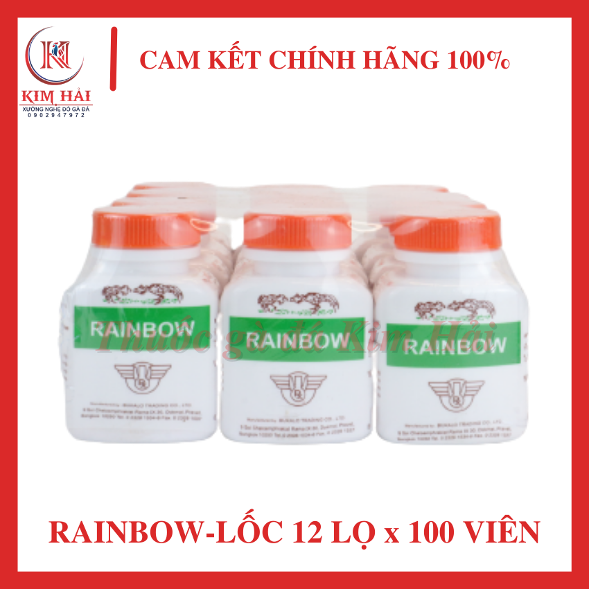 Rainbow-[Lốc 12 lọ x 100 viên]-[cho gà uống hằng ngày]-nuôi tăng cơ,phát triển khung hình cho gà tơ.
