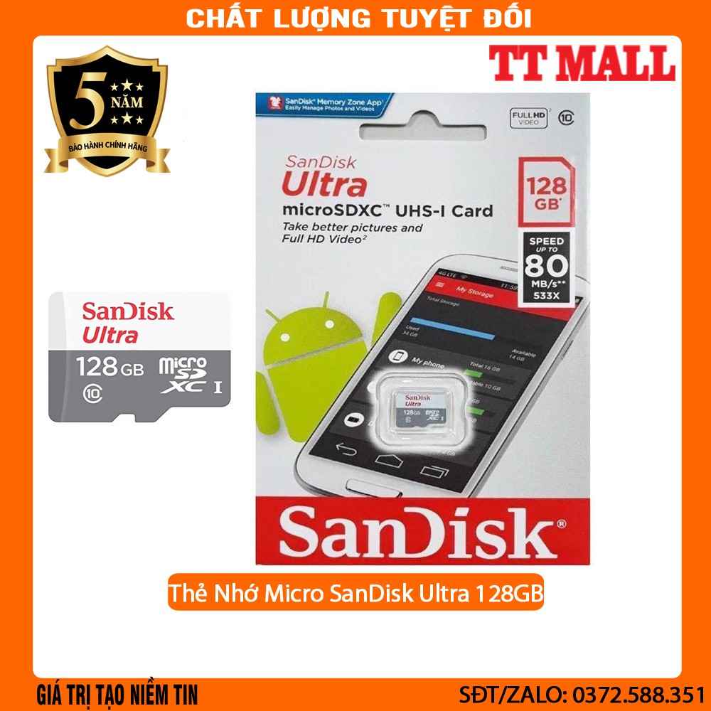 Thẻ nhớ micro sd 16gb/32gb/64gb/128gb sandisk class 10 chính hãng
