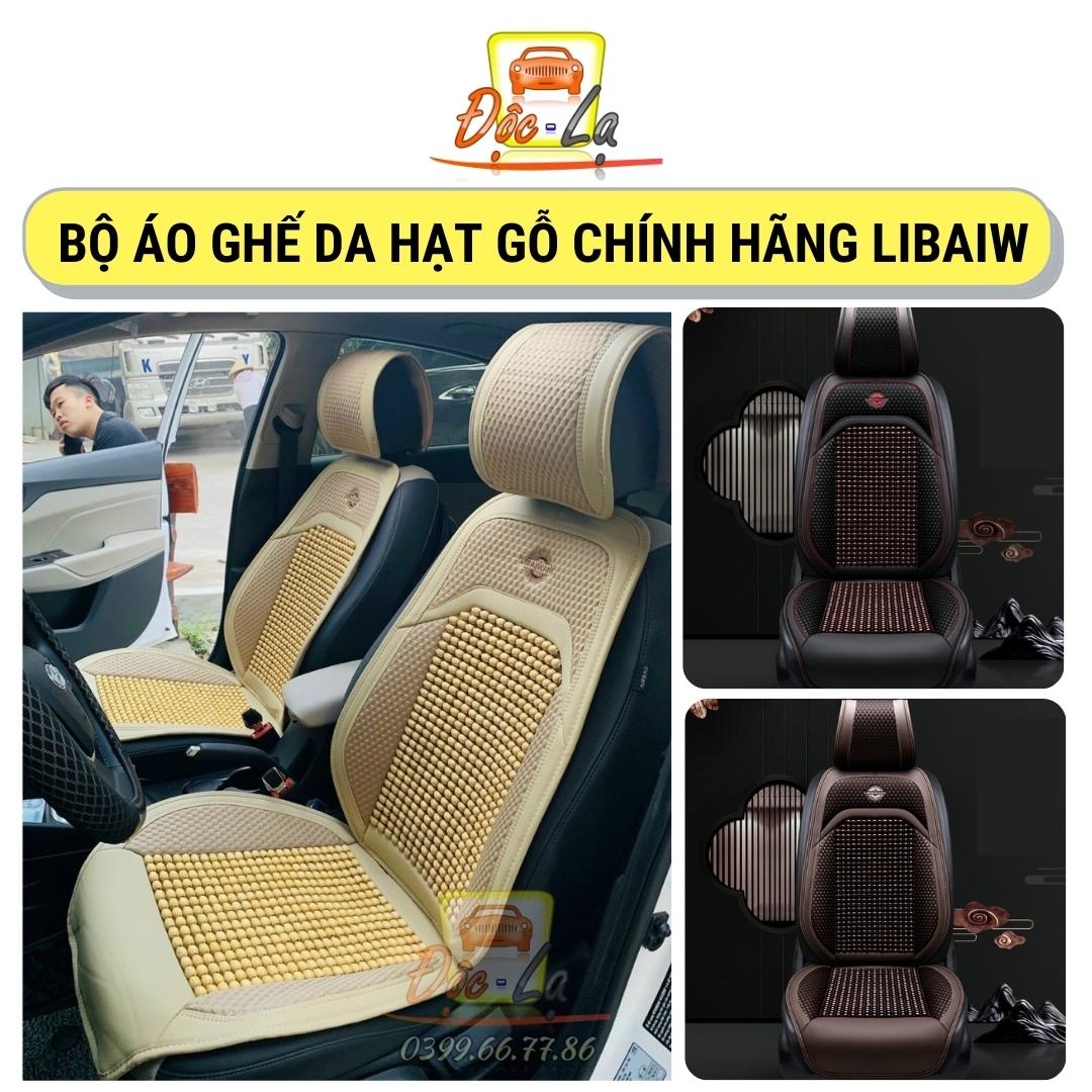 Bộ 1 Áo Ghế Ô Tô Hãng Libaiwwang Chất Liệu Da Cao Cấp Phủ  1 Ghế Trước - Áo Da Bọc Ghế Đan Hạt Gỗ Cực Sang Chảnh, Bao Ghế Ô Tô Màu Vàng Kem/ Nâu Cà Phê/ Đen