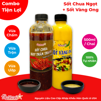 02 chai sốt Vàng Ong + sốt Chua NGỌT Rodstarz thần thánh 500ml trộn mì, hủ tíu, trộn salad, ướp thịt nướng, chấm đồ nướng, phủ gà rán, chấm thịt nướng, tiết kiệm thời gian cho người bận rộn, ngon không tưởng