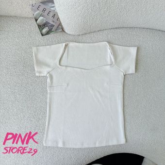 Áo kiểu cổ vuông tay ngắn PINKSTORE29 dáng ôm phong cách basic A5923