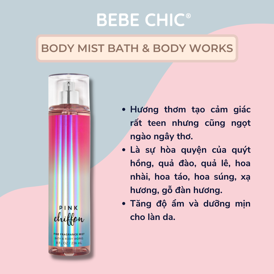 Xịt thơm toàn thân body mist bath & body works 236ml - pink chiffon