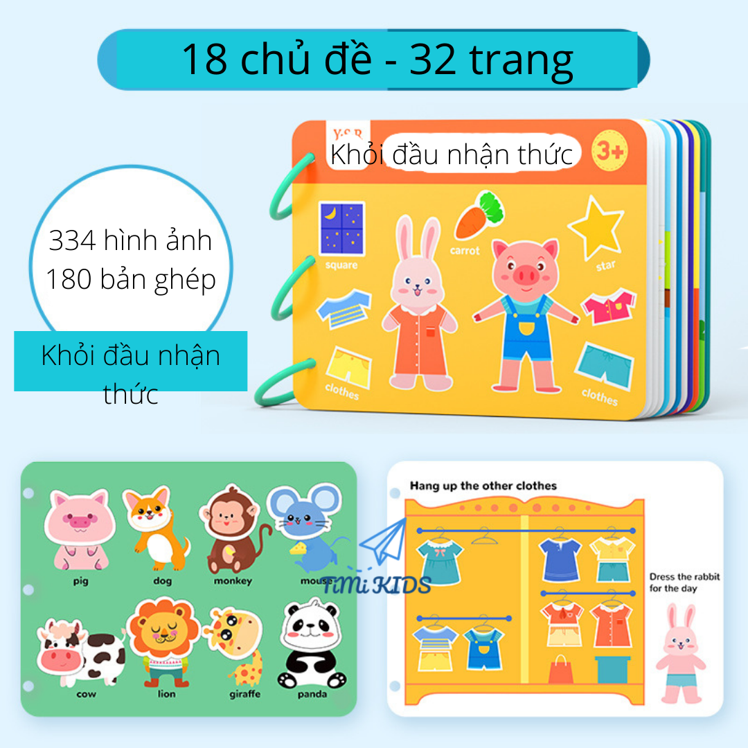 Học liệu bóc dán cơ bản và toán học dùng nhiều lần 18 chủ đề đồ chơi giáo dục cho bé phát triển trí tuệ