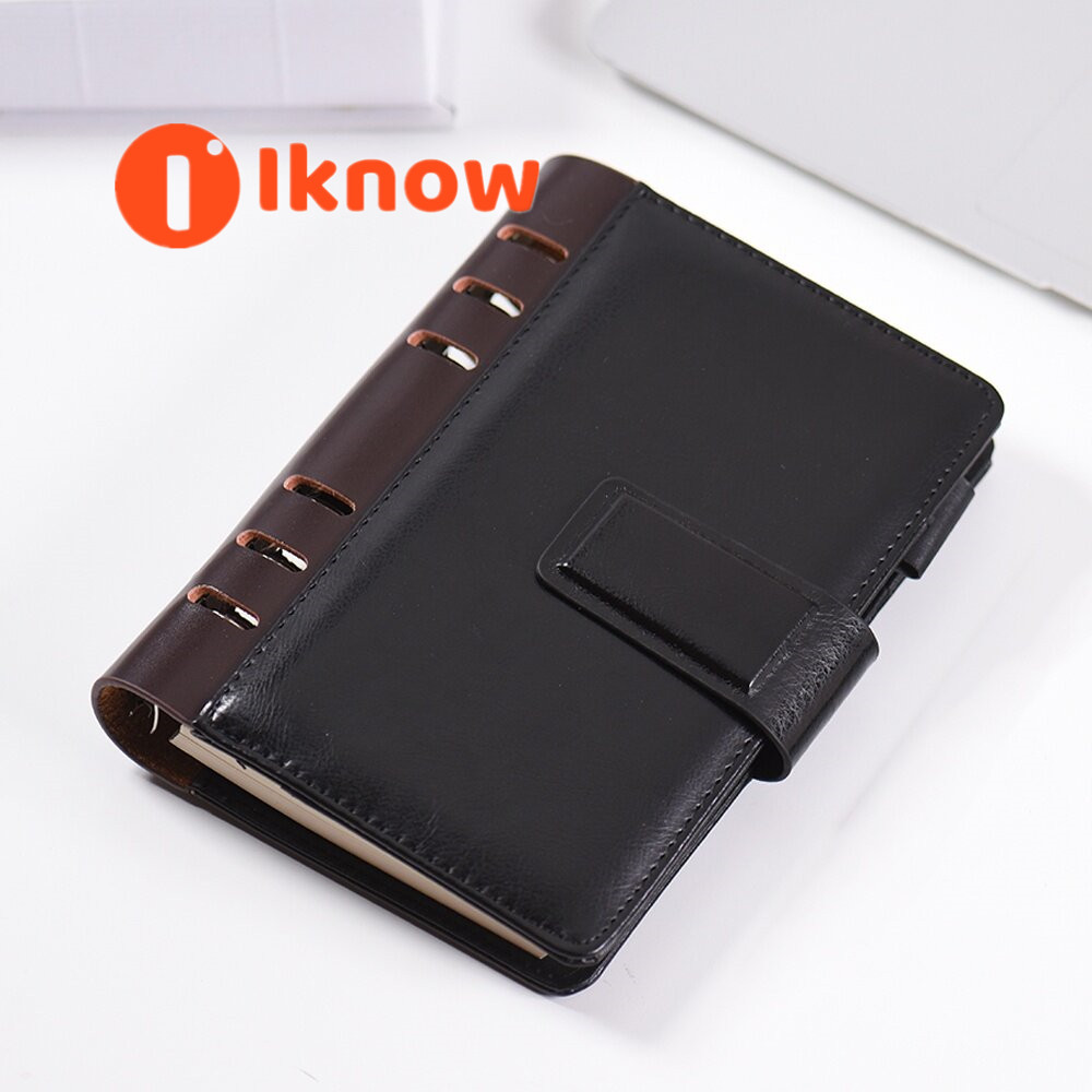 I know sổ tay xoắn ốc lá rời a5/a6 pu sổ lập kế hoạch kinh doanh văn phòng phẩm văn phòng cổ điển có khe cắm ảnh thẻ quà tặng bìa từ tính