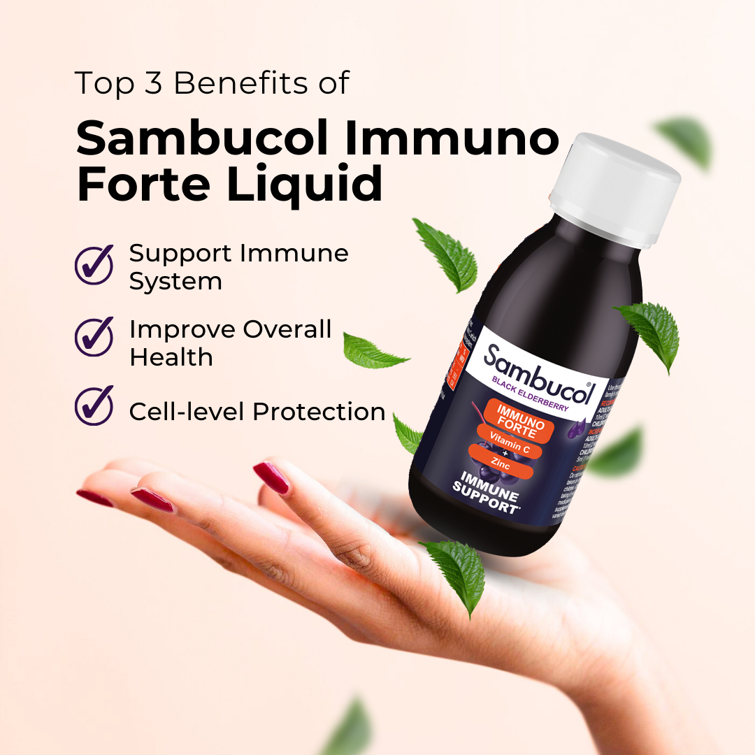 Sambucol Immuno Forte Liquid, With Vitamin C and Zinc, Strengthen Immune System, No Artificial Colours, 120 - 230ml, Benefits