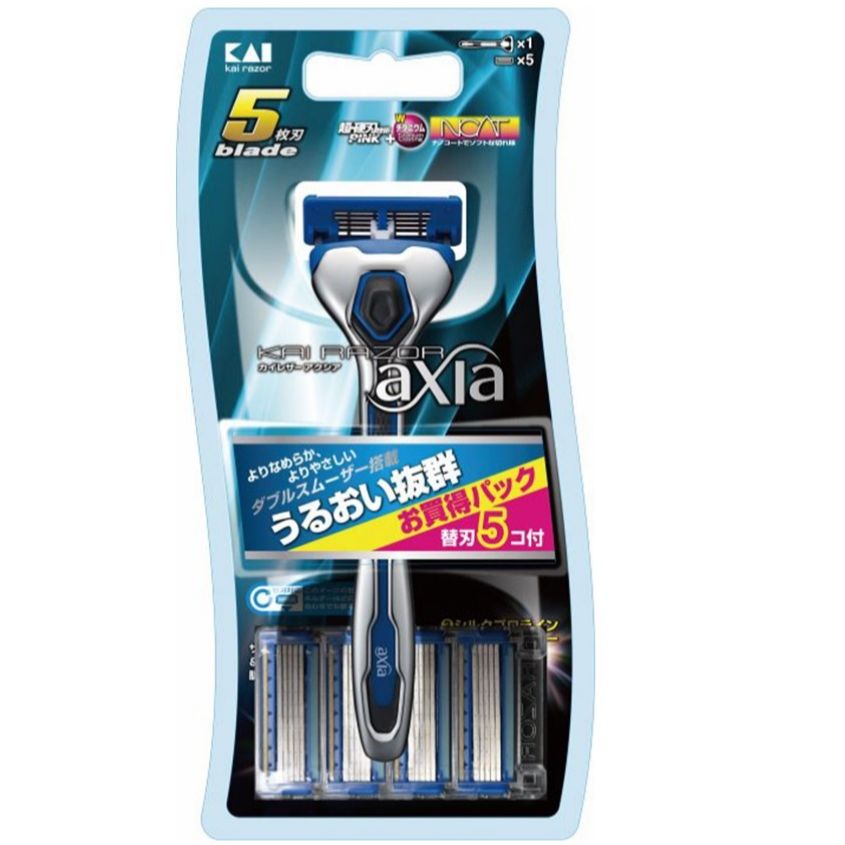 Bộ dao cạo râu 5 lưỡi kép kai razor axia + 5 lưỡi thay thế - nhật bản