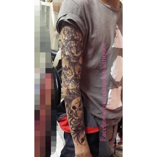 ✢▨  Hình xăm dán kín tay cao cấp trắng đen 17x48cm