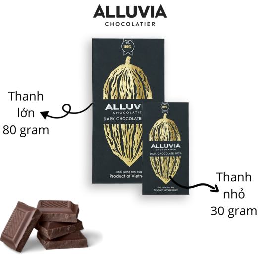 Socola đen nguyên chất không đường đắng đậm 100% ca cao Alluvia Chocolate