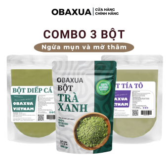 Combo 3 Bột đắp mặt Ngừa Mụn và Mờ Thâm OBAXUA gồm bột Trà Xanh, Diếp Cá, Tía Tô (75gx3)