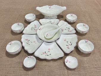 BỘ BÁT ĐĨA HOA MẶT TRỜI BÁT TRÀNG