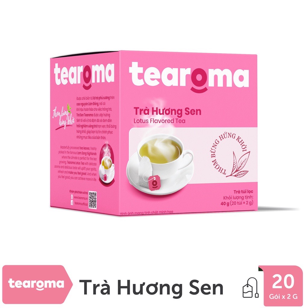 Trà túi lọc Hương Sen Tearoma - Hộp gồm 20 gói nhỏ