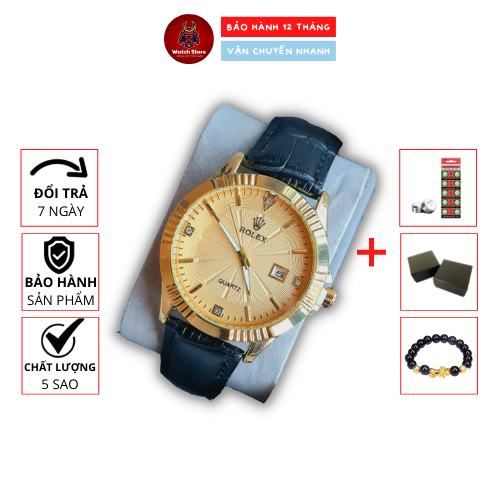 Đồng Hồ Rolex Nam Dây Da Viền Băm Cao Cấp Thời Trang Có Lịch Ngày Giá