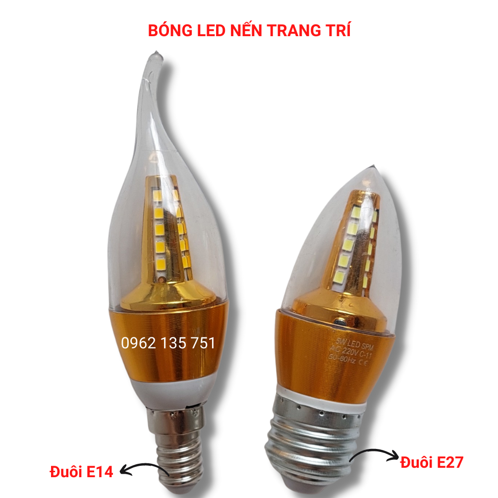 Bóng led nến dùng cho đèn chùm đuôi e14, e27