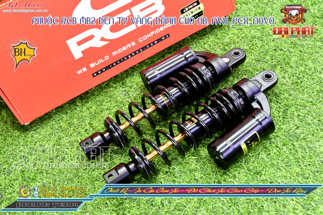 Phuộc rcb chính hãng mb2 đen ty vàng dành cho ab, nvx, pcx, novo...