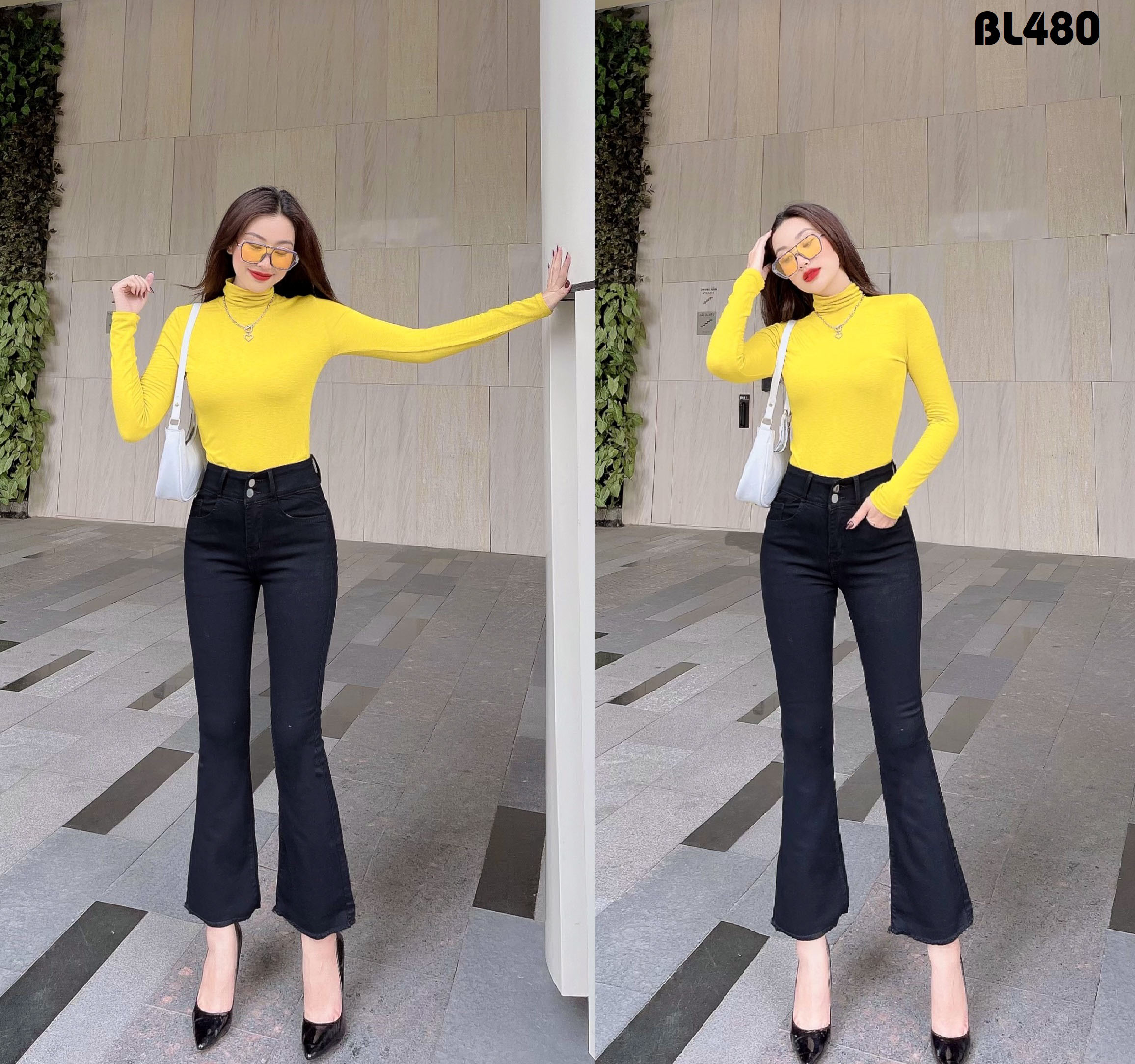 Quần jean nữ 9 tấc tua lai vải mềm mịn co giãn tốt BL480