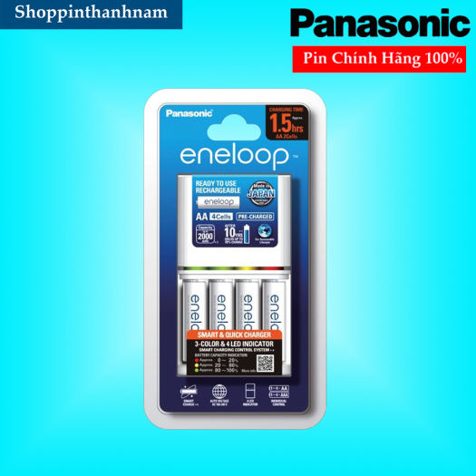Bộ Sạc Pin Eneloop Panasonic BQ-CC55 Tặng Kèm 4 Pin Sạc 2000mAh Chính Hãng Sạc Nhanh Tự Ngắt