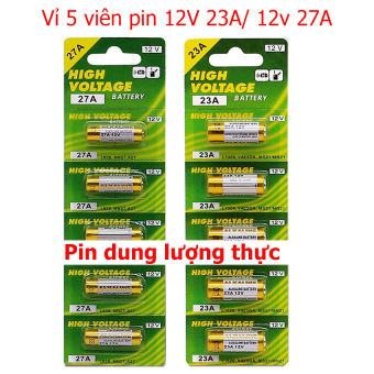 Bộ 1 vỉ 5 viên pin ALKALINE 23A 27A 12V Pin điện áp cao cho Chìa khóa điện, điều khiển cửa cuốn, chuông cửa, báo động loại tốt