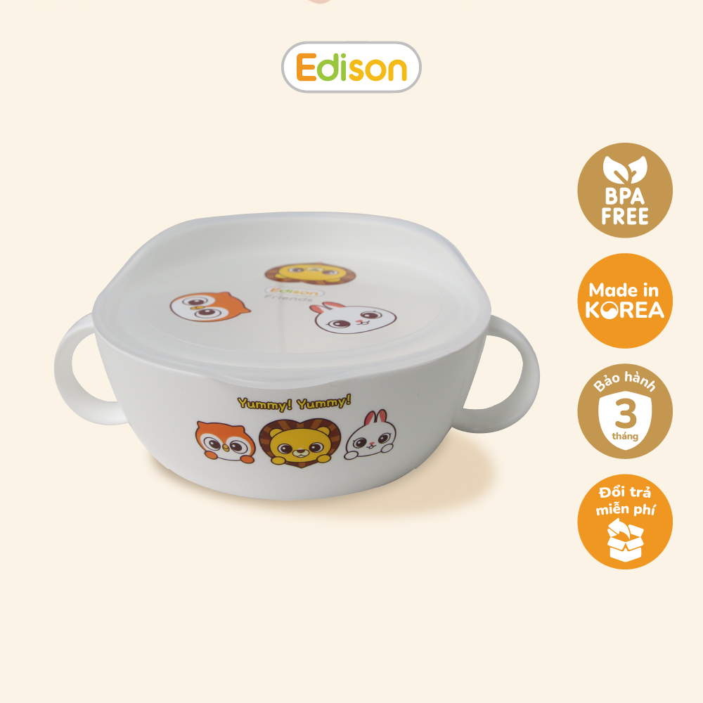 Bát ăn dặm, ăn cơm canh có nắp đậy chống tràn Hàn Quốc Edison 6940 size nhỏ - hàng chính hãng