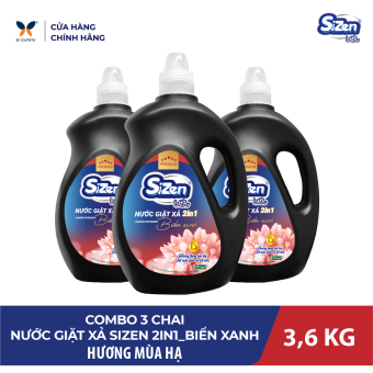 Bộ 3 Chai Nước Giặt Xả SIZEN 2in1 3.6KG_Biển Xanh - Không Phai Màu Quần Áo