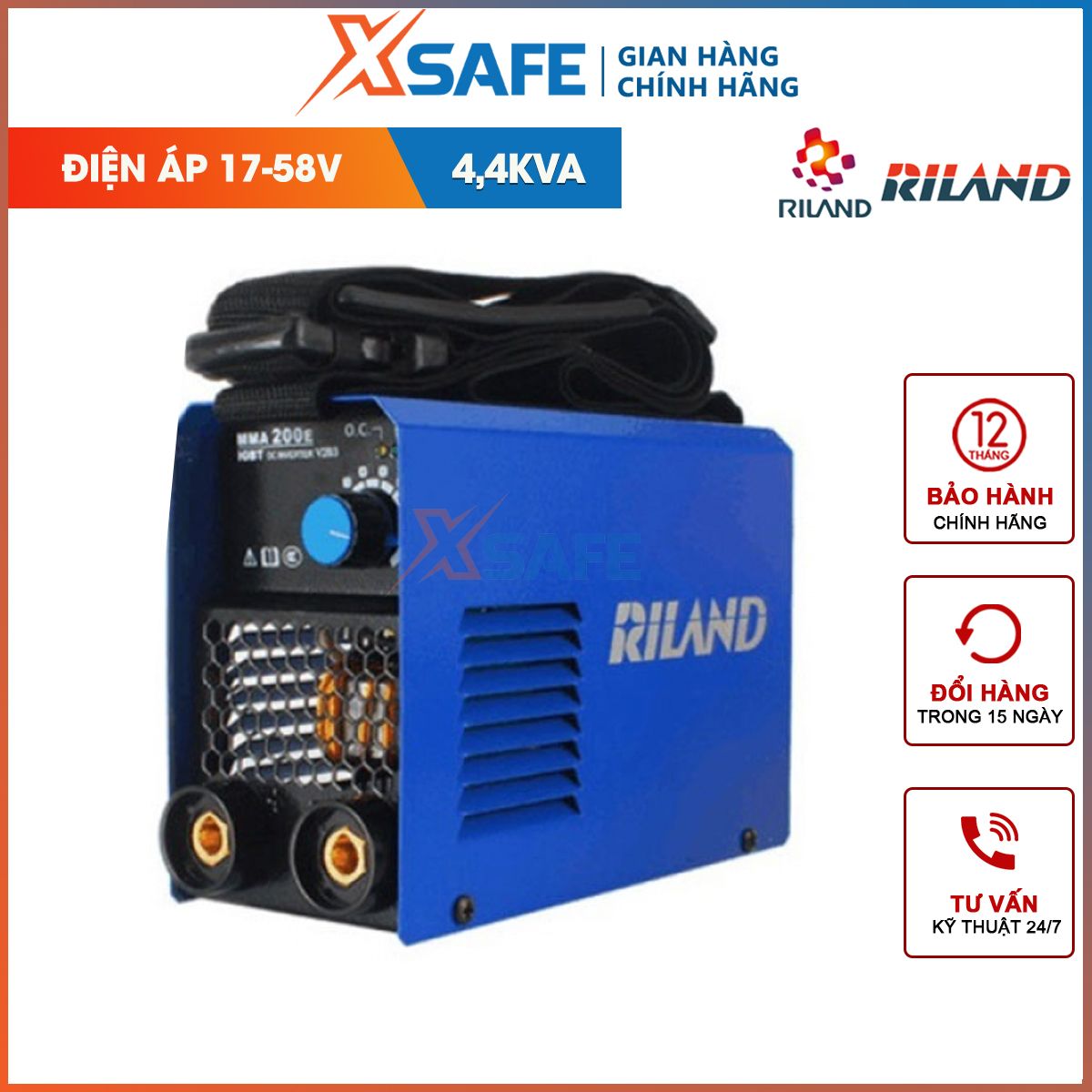 Máy hàn mini Riland 4,4KVA, máy hàn điện tử hàn que 3.2 liên tục, dòng hàn: 40-140A, chuyên dùng gia đình, biển quảng cáo, sắt hộp...