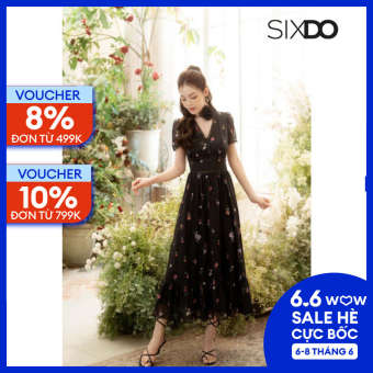 Đầm hoa midi cổ V thời trang SIXDO