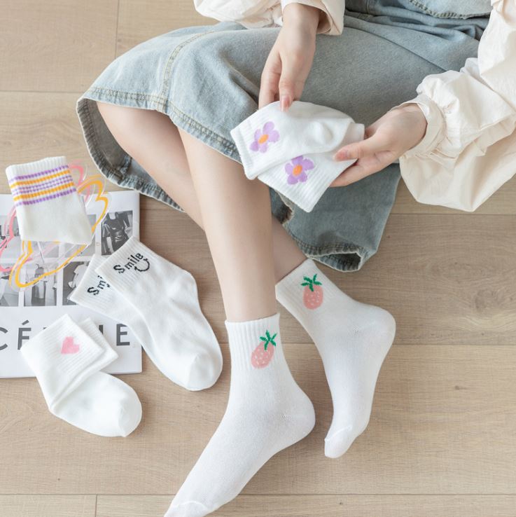 Set 5 đôi tất vớ nữ hoa quả cao cổ ss3