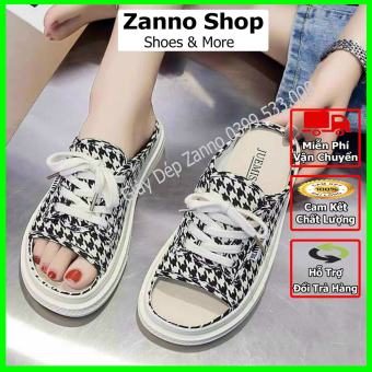 Giày Sục Nữ Hở Ngón Buộc Dây HOT 2022, Vải Canvas Siêu Đẹp Kẻ Caro
