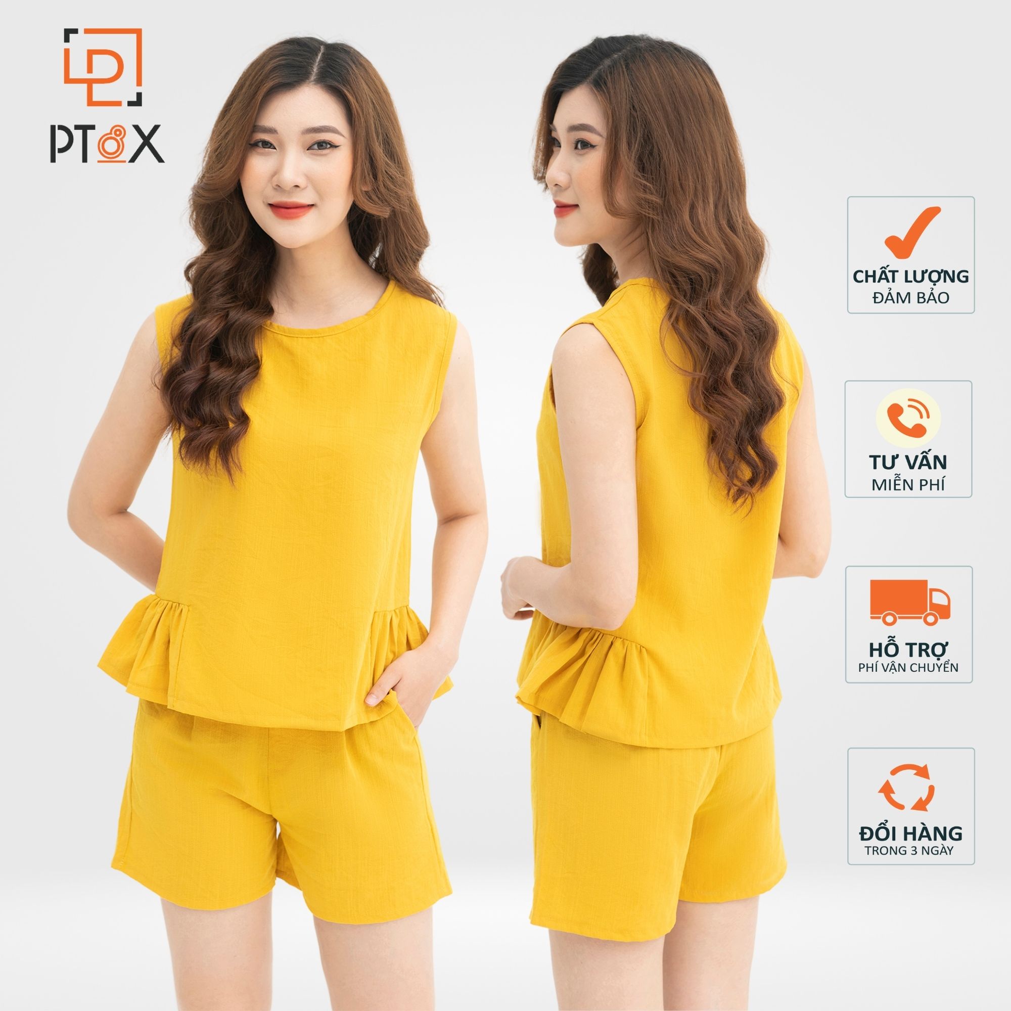 Bộ đồ mặc nhà chất đũi sát nách mix bèo dễ thương PT8X