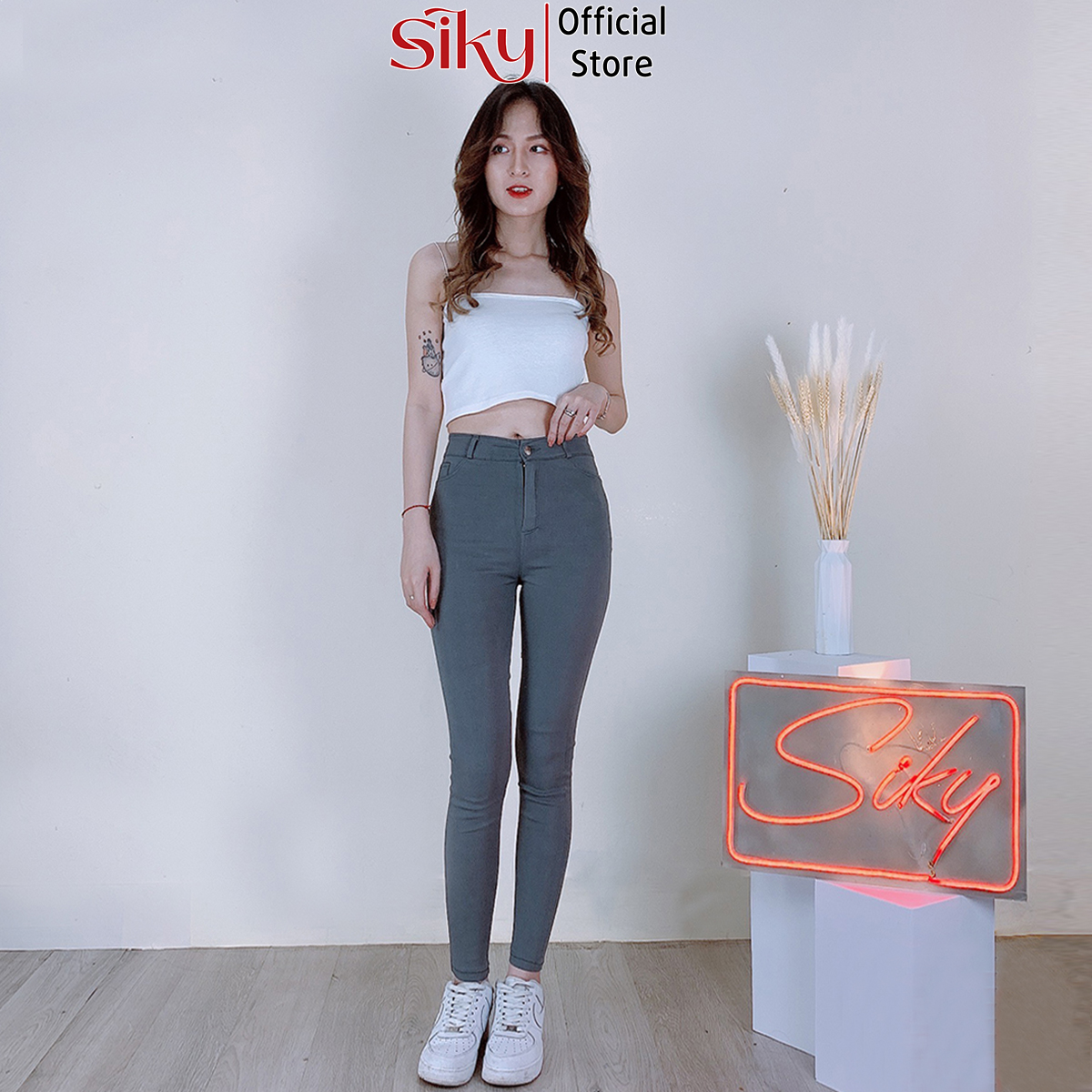 Quần jeans giấy nữ SIKY lưng cao co giãn vải skinny - QJ12