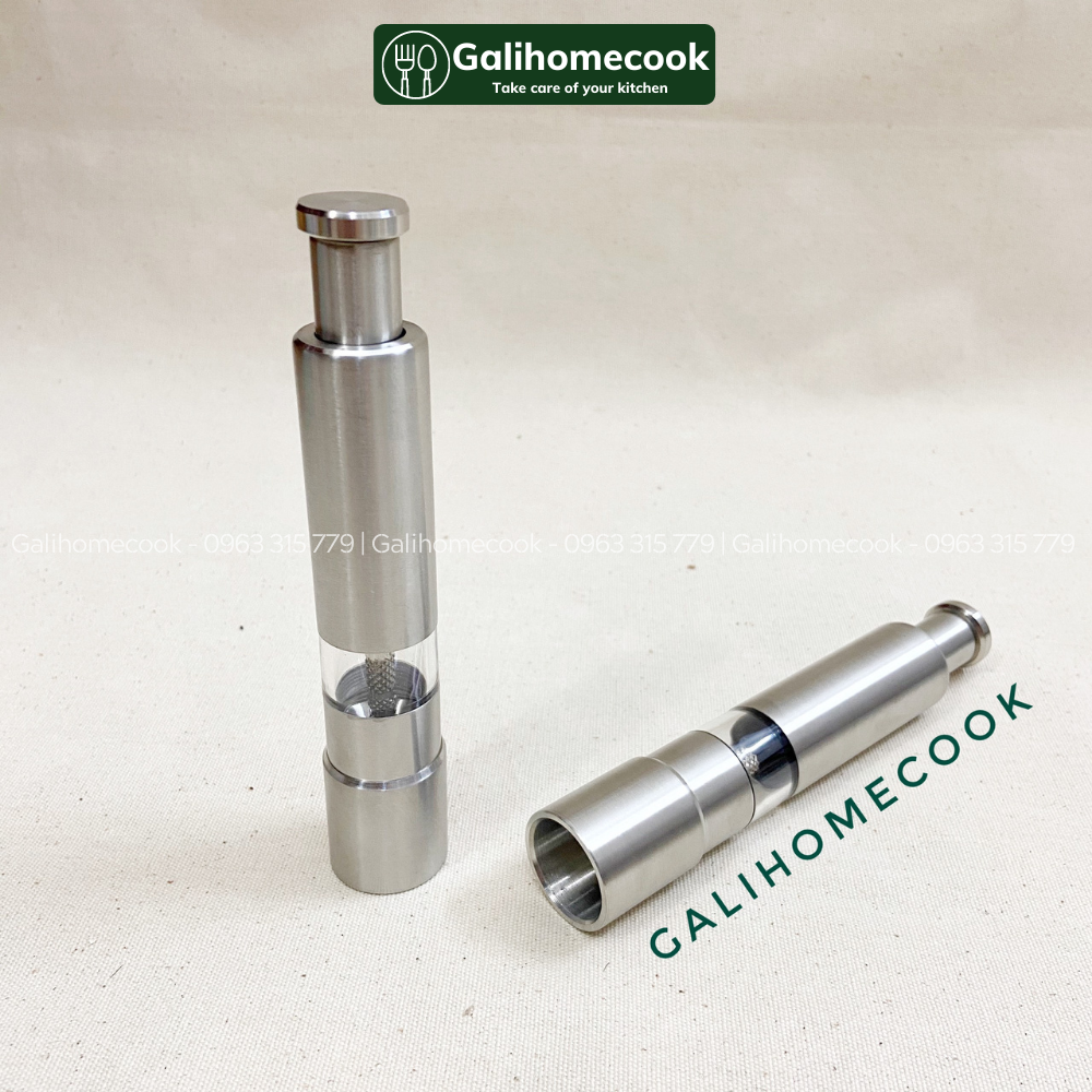 Dụng cụ xay tiêu bấm + rắc muối tiêu tại chỗ (tiêu bấm inox)