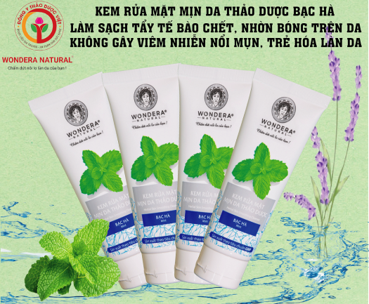 sữa rửa mịn da thảo dược Bạc Hà Wondera 100g. Hỗ trợ trị da mụn thâm 100% thiên nhiên
