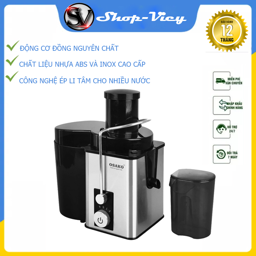 Máy Ép Trái Cây Đa Năng OSAKO EP606 - Máy Ép Hoa Quả, Máy Sử Dụng Công Nghệ Ép Li Tâm Cho Nước Nhiều Hơn Công Suất 500W, Máy Được Làm Từ Nhựa ABS Và Inox Cao Cấp Bền Bỉ An Toàn Cho Người Dùng, 2 Tốc Độ 1 Nút Nhồi Bảo Hành 12T