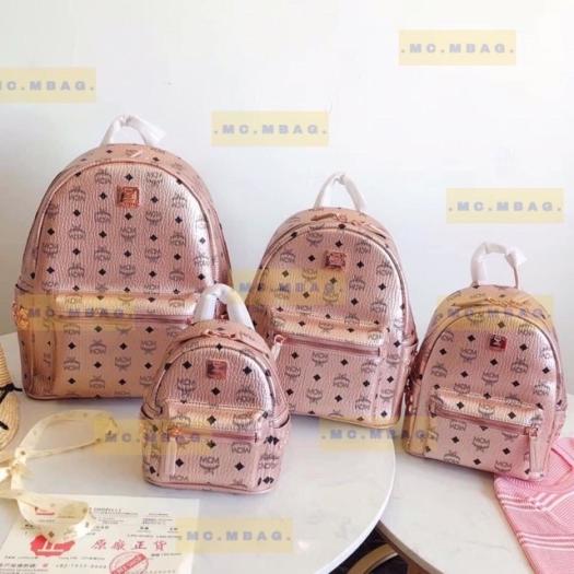 BALO McM DA PU THẬT MÀU HỒNG GOLD - HÀNG CAO CẤP