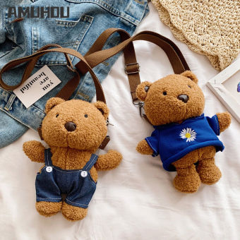 WOMA Túi Vải Nhung Dễ Thương Ins Phiên Bản Hàn Quốc Ba Lô Đưa Thư Búp Bê Mini Cho Nữ Túi Đeo Vai Gấu Học Sinh Hoạt Hình